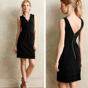 Anthropologie Maeve Ottoman Ruffled Neck Black Dress